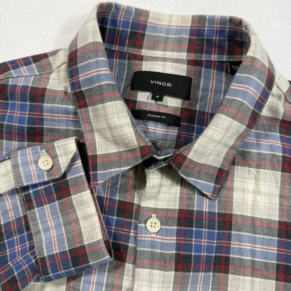 Vince Mens Plaid Shirt Medium Classic Fit Button‎ Down Long Sleeve Cotton